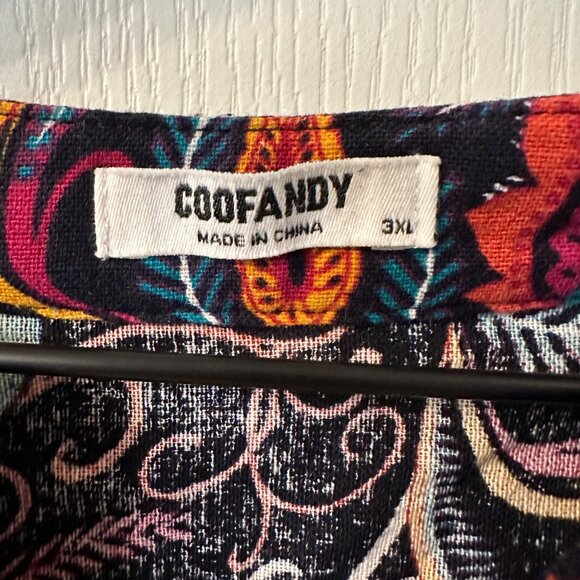 Coofandy | 3XL Colorful Multicolor Paisley Long Sleeve Top Cotton Hemp Roll Tab - Picture 4 of 9